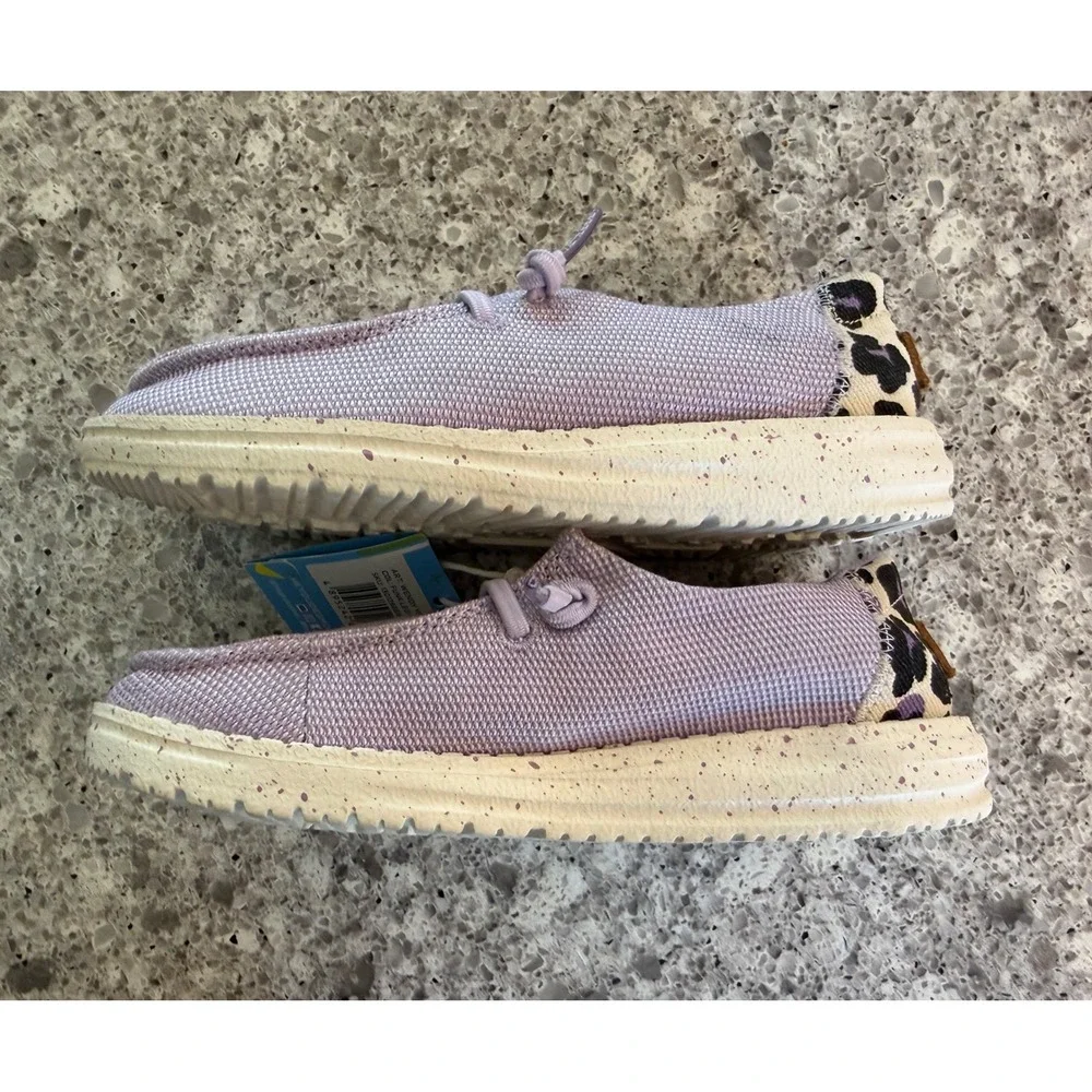 Hey Dude Wendy Kids Lavender & Leopard Print Slip On Loafers K13 Barely Worn!